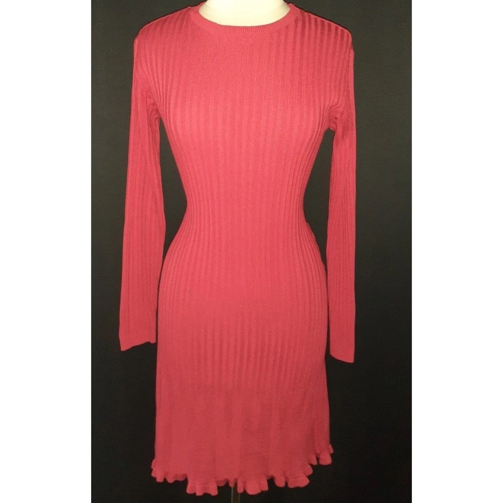 Coldwater Creek Red Knit Sweater Dress Long Sleeve Acrylic Women's Sz Medium